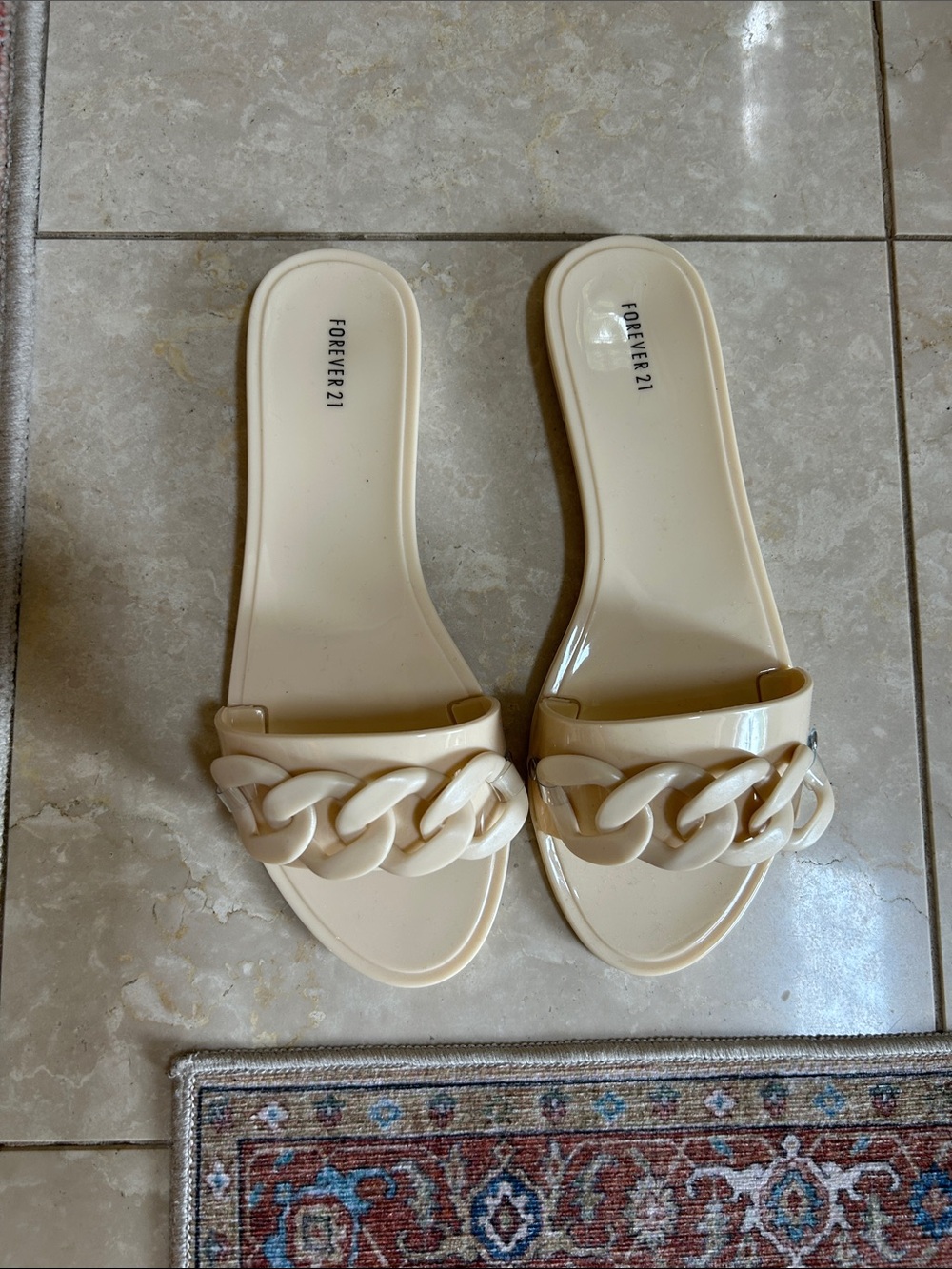 Forever 21 Cream Chain-Detail Slide Sandals